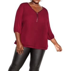 City Chic NWT burgundy red Sexy Fling Elbow Sleeve Top XXS/12